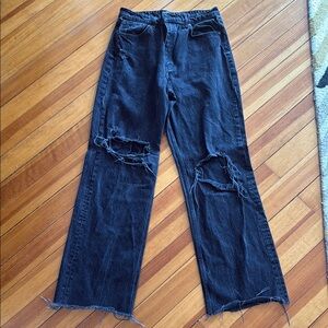 Zara Black Flare Wide Leg Jeans Distressed